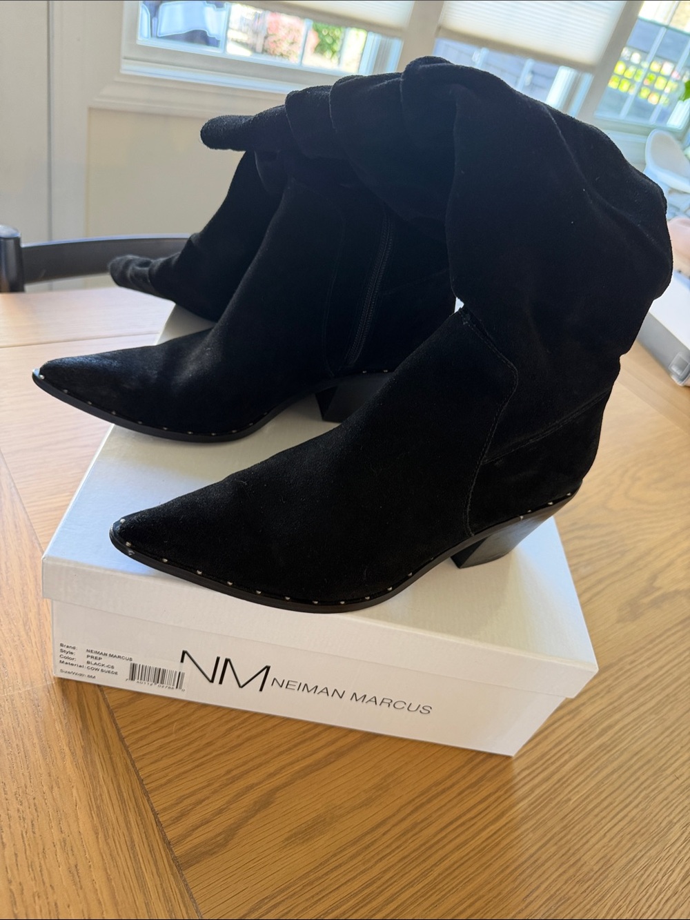 Neiman Marcus Black Suede Pointed Western Ankle Boots